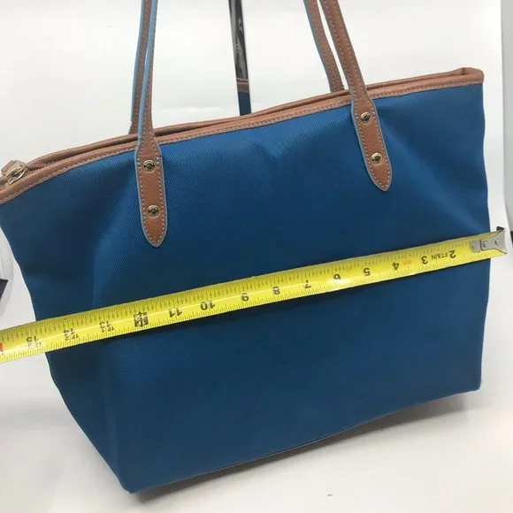 COACH Large Blue Brown Fabric Shoppers Tote - Picture 2 of 8